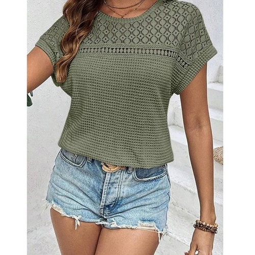 Dokotoo women's summer blouse with lace, moss green