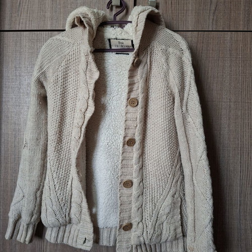 Bershka women's beige cardigan with fur, small, like new