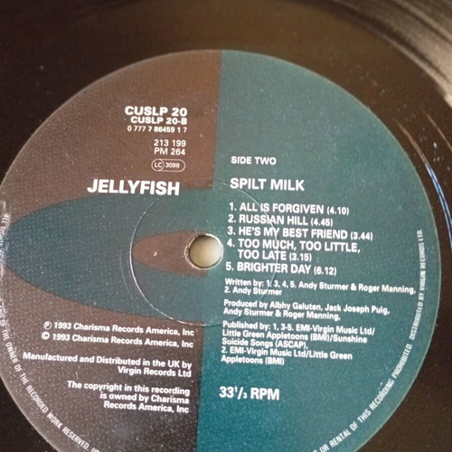 Jellyfish Spit Milk vinyl record used, rock genre, 1993 first edition