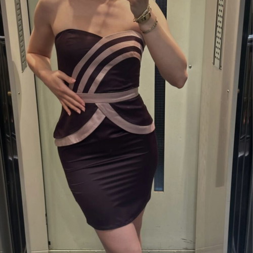 Lipsy London Strapless Satin Dress Aubergine S New