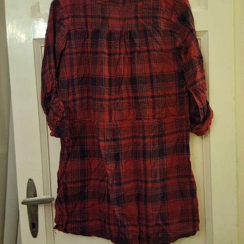 Plaid shirt dress used red black size M