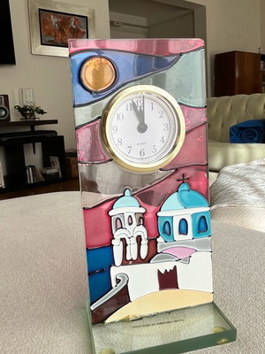 Greek Islands desk clock on glass like new