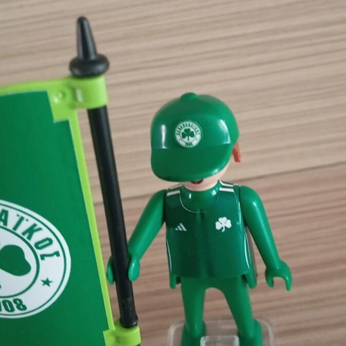 Playmobil Panathinaikos Football Fan Figure like new with flag and cap