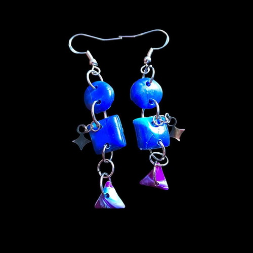 Handmade earrings from recycled plastic new, blue and purple