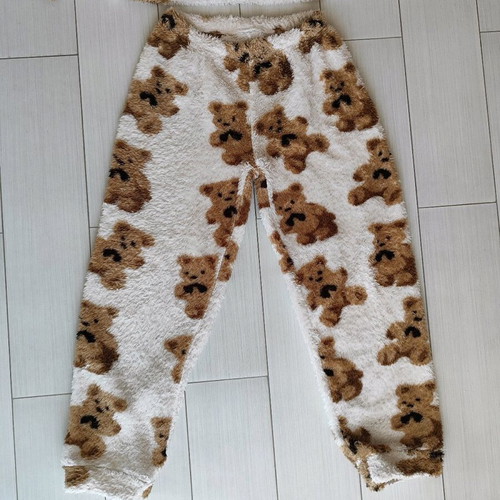 Warm fleece set for girls No.6/8 like new, beige with teddy bears