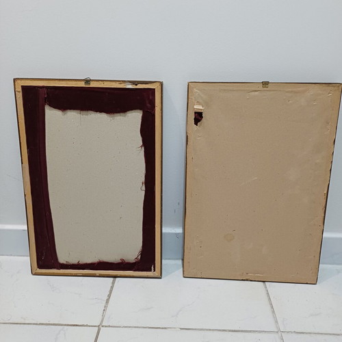 Set of two embroidered paintings used 26.5cm x 39cm