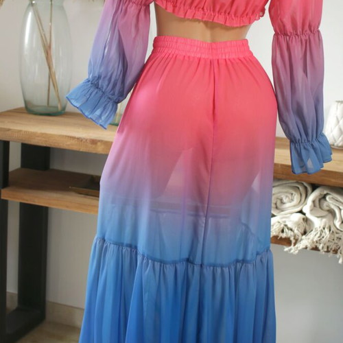 Beachwear long skirt with top new, blue and red shades