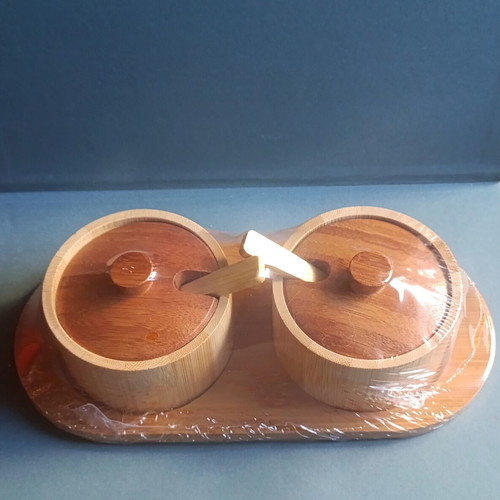 Espiel Bamboo Spice Jars Set of 2 with Tray 24x11x7 cm