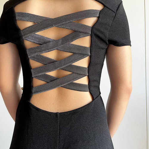 Black midi dress with open back used, slightly shiny, Tally Weijl