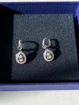 Swarovski drop earrings, silver, pavé, round cut