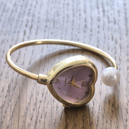 Women's heart-shaped bangle watch with pearl new