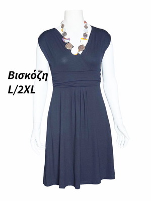 Viscose dress new, crossover bust, A-line, black, L-2XL