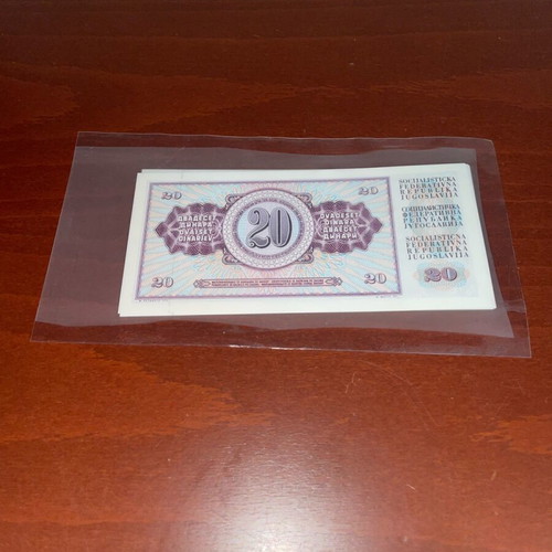 Yugoslavia 20 Dinar Banknotes 1974 unc, lot of 20 pieces