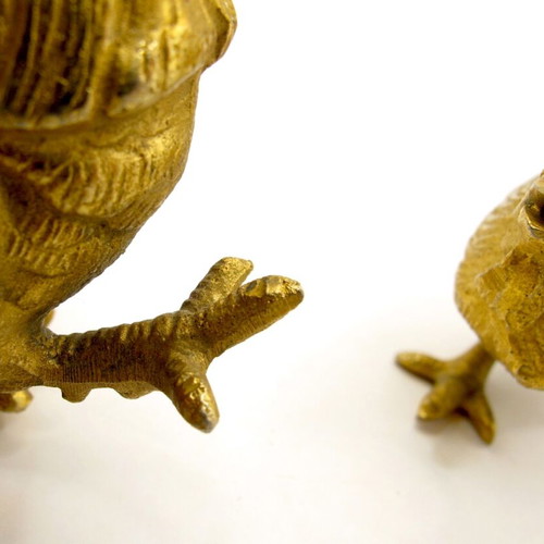 Vintage brass rooster figurines set of 2, India 1970s, like new