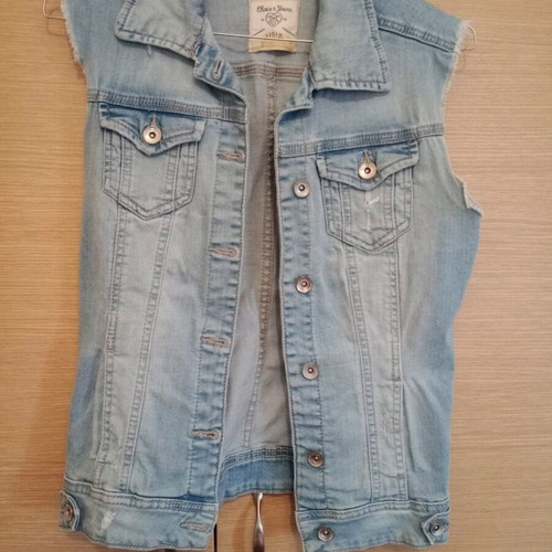 Stradivarius sleeveless denim jacket used, turquoise, size S