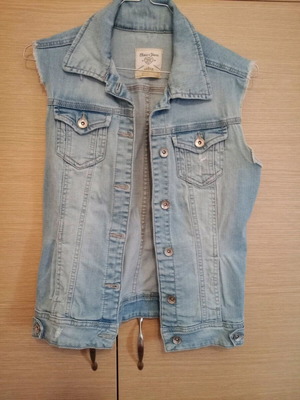Stradivarius sleeveless denim jacket used, turquoise, size S