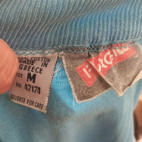 Women's sleeveless mock neck blouse used, light blue, cotton, size M