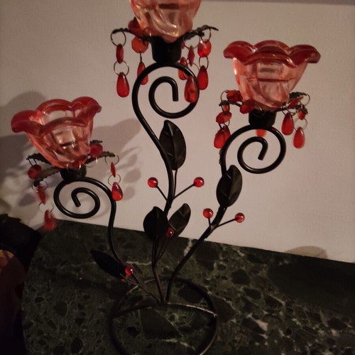 Vintage candlestick used, metal with glass