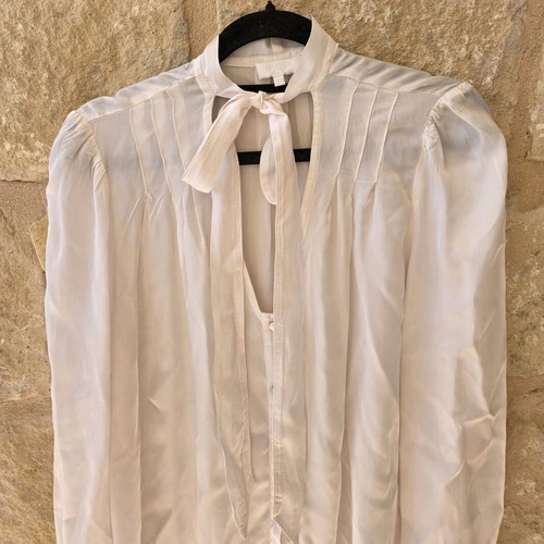 Ghost London Ivory Satin Tie-Neck Blouse like new, size M