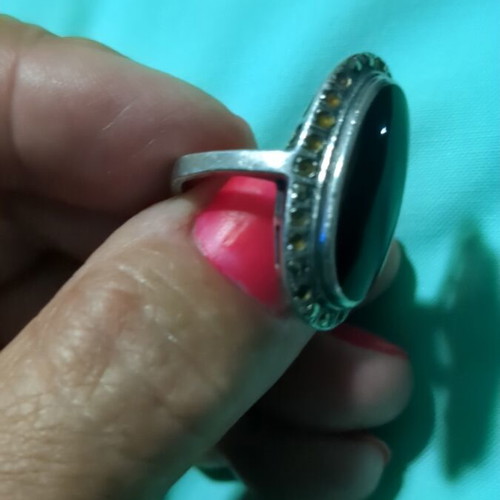 Vintage ring with black onyx and marcasites used