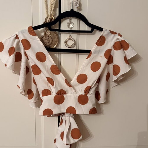 Polka Dot Crop Top S like new, white and brown