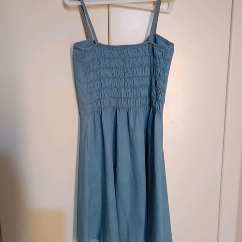 Denim dress like new with straps and brown buttons, size S