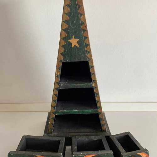 Wooden Pyramid Chest of Drawers used with Hand-Painted Sun Moon Stars