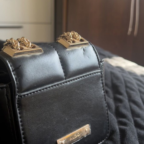Aldo small black shoulder bag with gold chain used