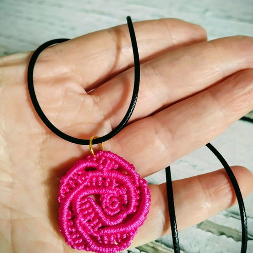 Handmade boho rose micro macrame necklace fuchsia made to order