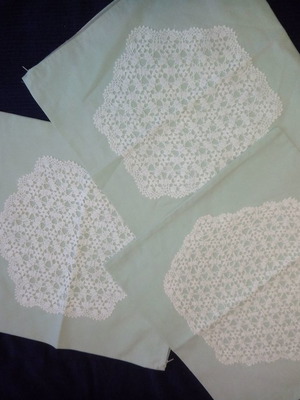 Decorative pillow covers like new with handmade doilies, set of 3