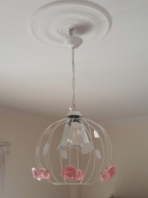 Pendant ceiling light romantic style cage with pink roses like new