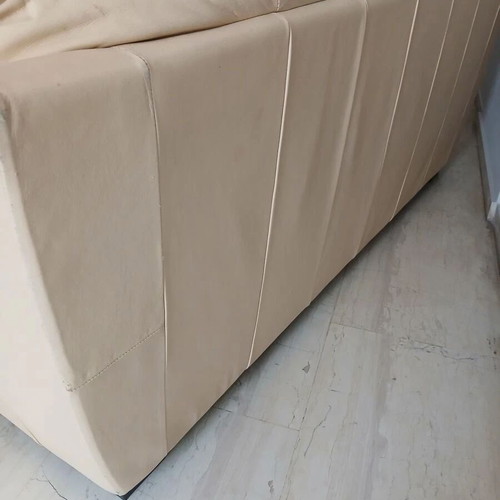 Leather three-seater sofa, beige