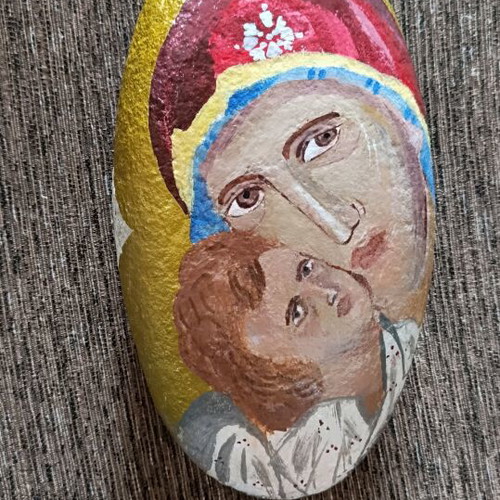 Icon of Virgin Mary with Christ on stone new