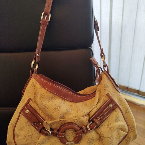 Blumarine shoulder bag used, beige with brown leather