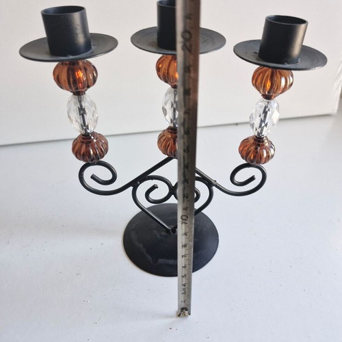 Metal candlestick like new, black with holder for 3 candles
