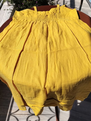 Benetton mini short dress yellow like new with straps and buttons