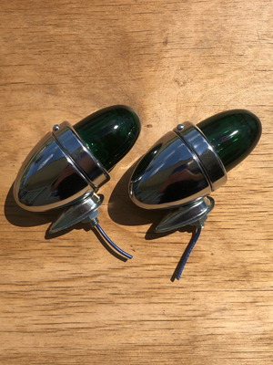 Vintage green bicycle and motorcycle lights pair new, dynamo use