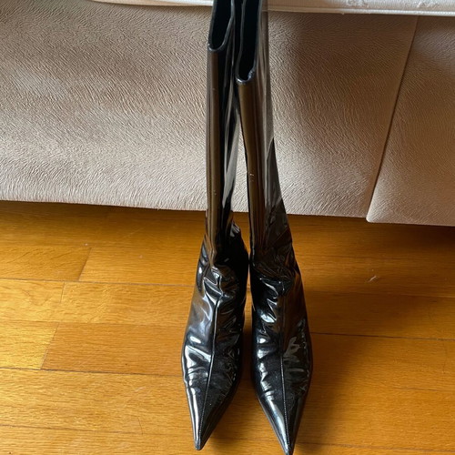 Haralas Patent Leather Black High Boots Size 36.5 Like New