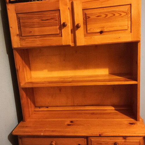 Bookcase/desk used, solid Swedish wood with 2 cabinets and 5 drawers