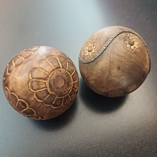 Wooden decorative balls, carved, 31 cm diameter