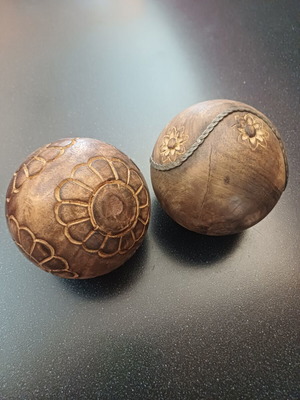 Wooden decorative balls, carved, 31 cm diameter