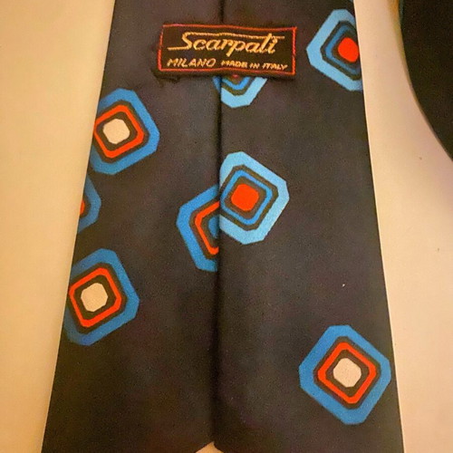 Vintage silk tie Scarpati Milano like new, 70s geometric design