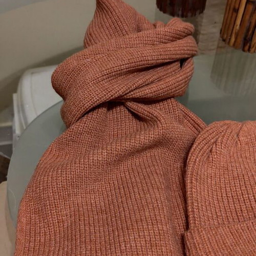 Knitted hat and scarf set new in dark muted apple color
