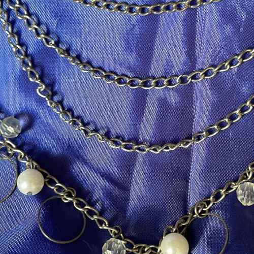 Necklace with pearls and beads, 4 chain layers
