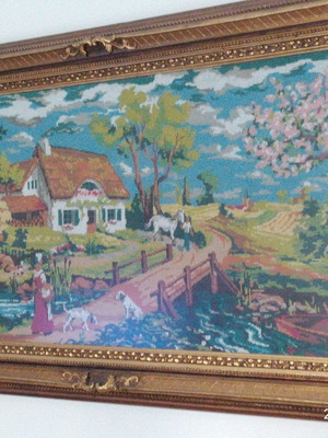 Κεντημένος πίνακας μεταχειρισμένος χειροποίητος με διαστάσεις 110.5x47.5 εσωτερικά