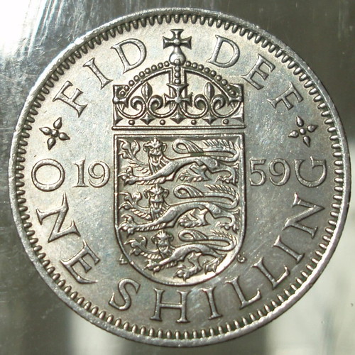 1 Shilling coin used, lot of 3, United Kingdom 1954-59