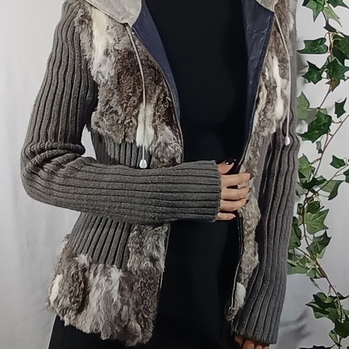 On Line women's cardigan with faux fur like new, grey and brown