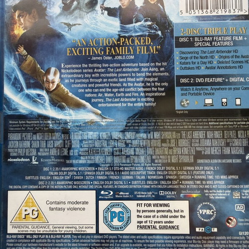 The Last Airbender Blu-ray and DVD like new, English subtitles
