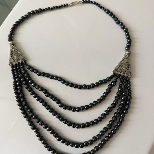 Necklace from black onyx handmade, new, silver accents