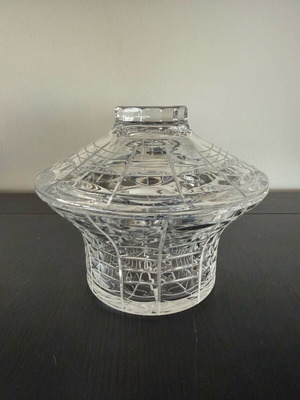Crystal container with lid like new with embossed pattern
